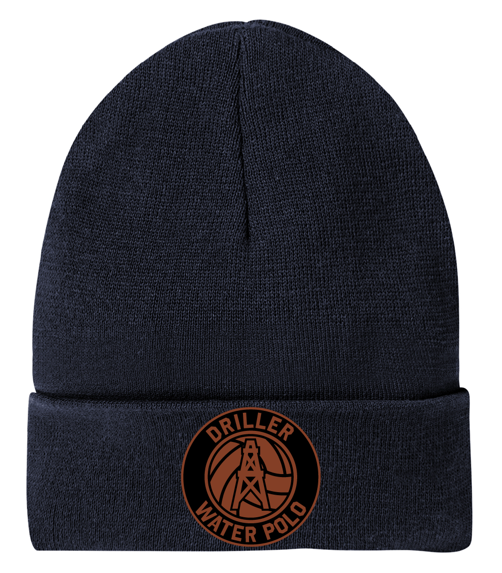 BHS Drillers Waterpolo - Navy Beanie with Dark BG Leather Patch - DT815