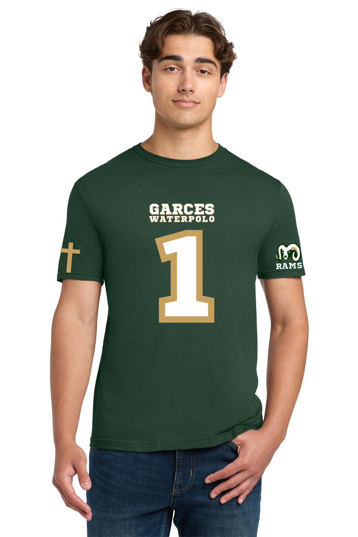 Garces Waterpolo - Custom Football Style - Forrest Green Softstyle TShirt - 64000