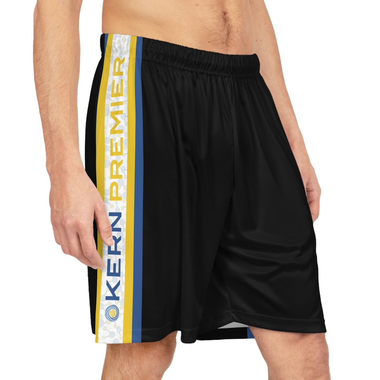 Kern Premier - Black Shorts with Blue and Gold Stripes with Logo - Basketball Shorts