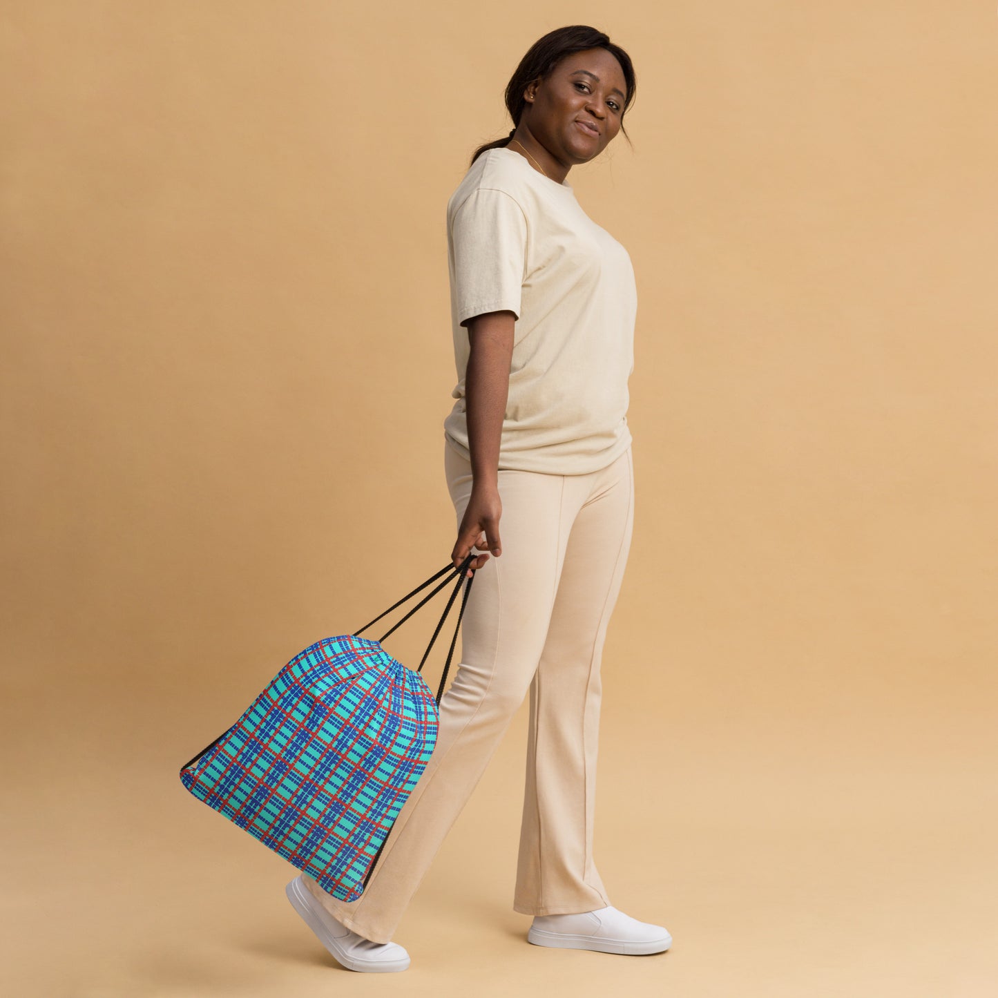 Lane Lines Plaid- Drawstring bag