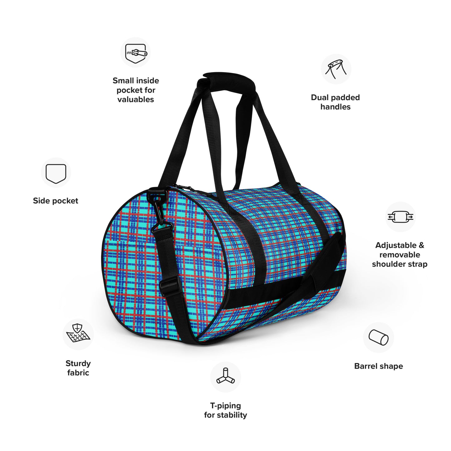 Lane Lines Plaid- All-over print gym bag