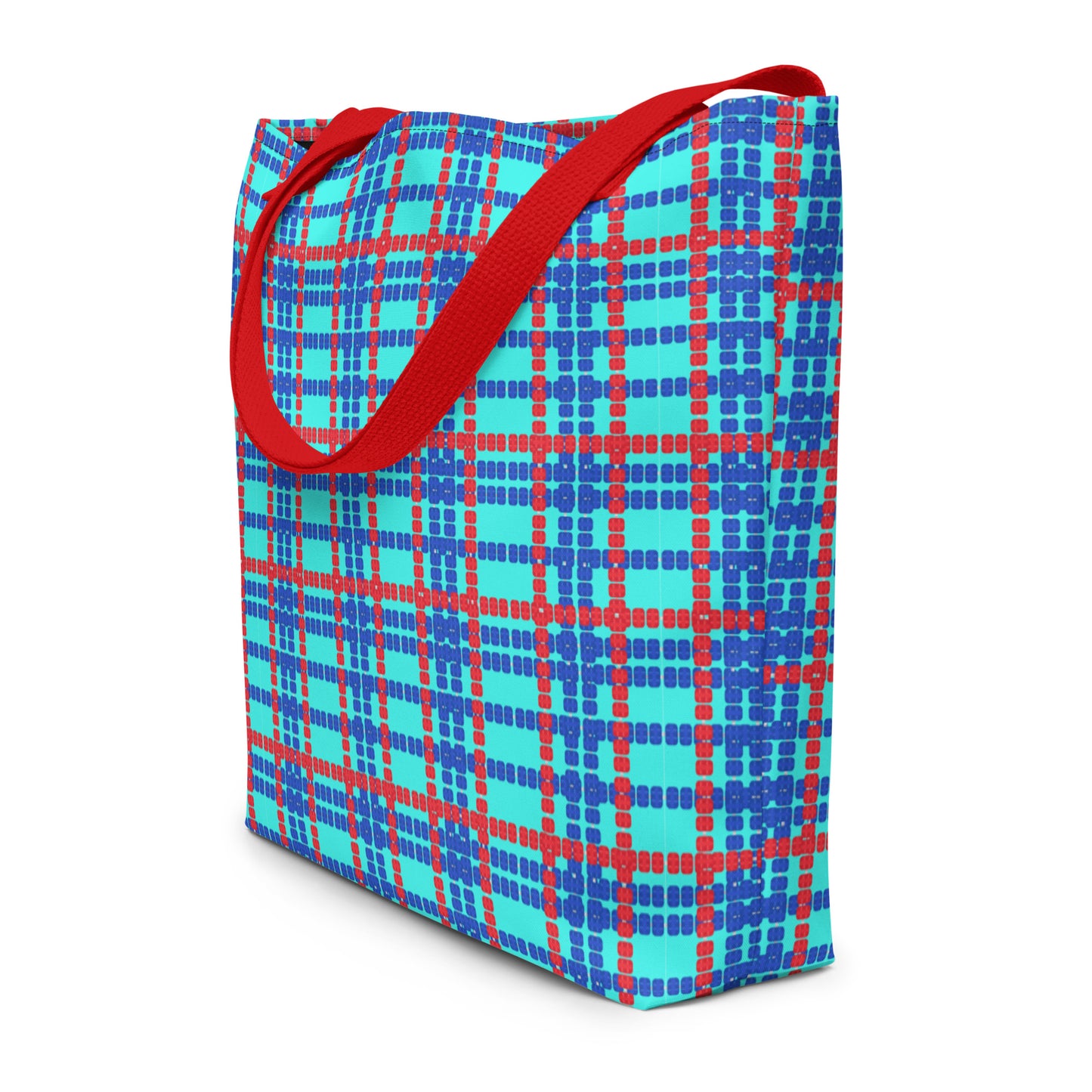 Lane Lines Plaid- All-Over Print Large Tote Bag