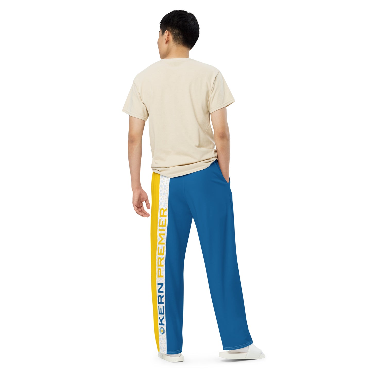 Kern Premier - All over print - Blue and Gold with H2O Molecule with Kern Premier Logo - unisex wide-leg pants