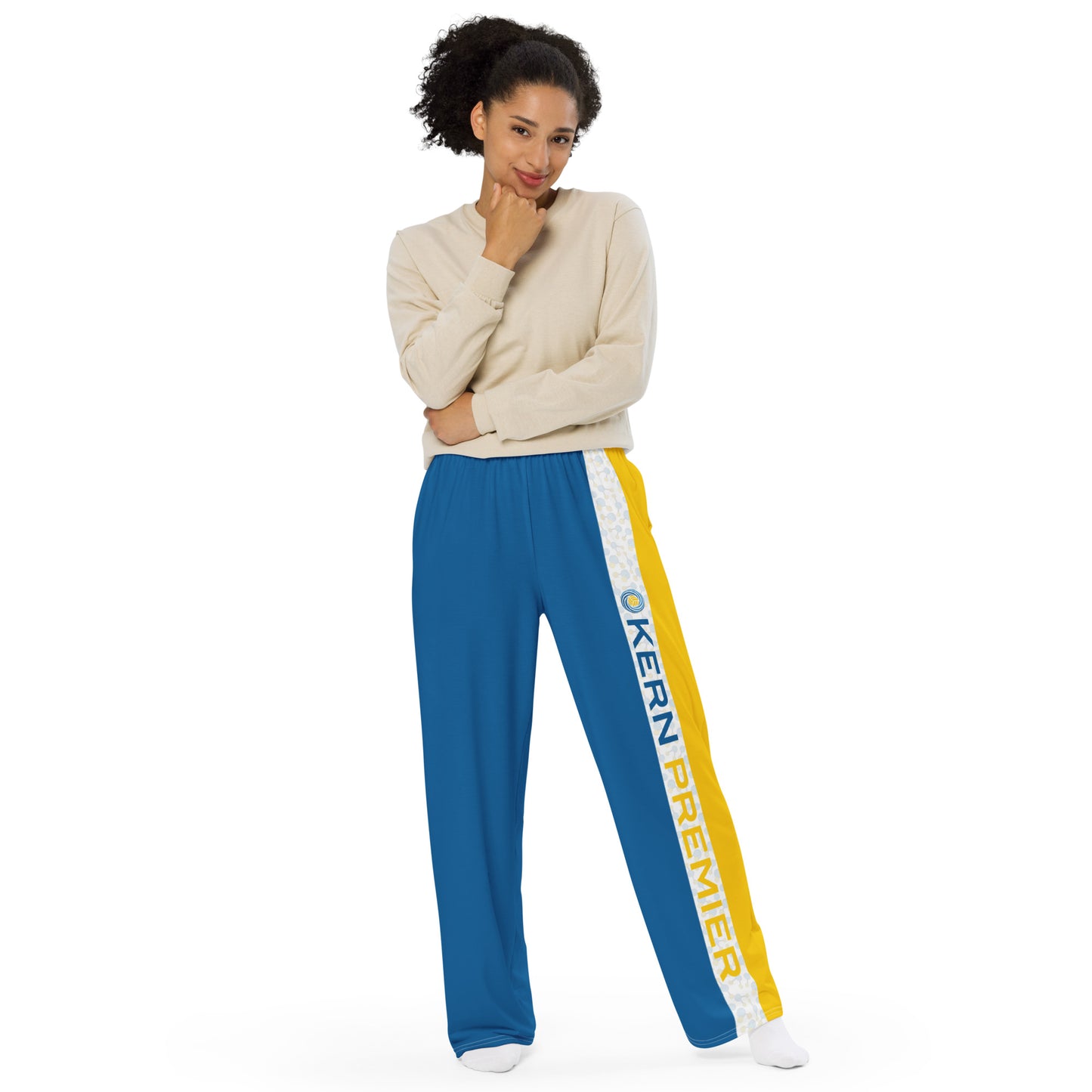 Kern Premier - All over print - Blue and Gold with H2O Molecule with Kern Premier Logo - unisex wide-leg pants
