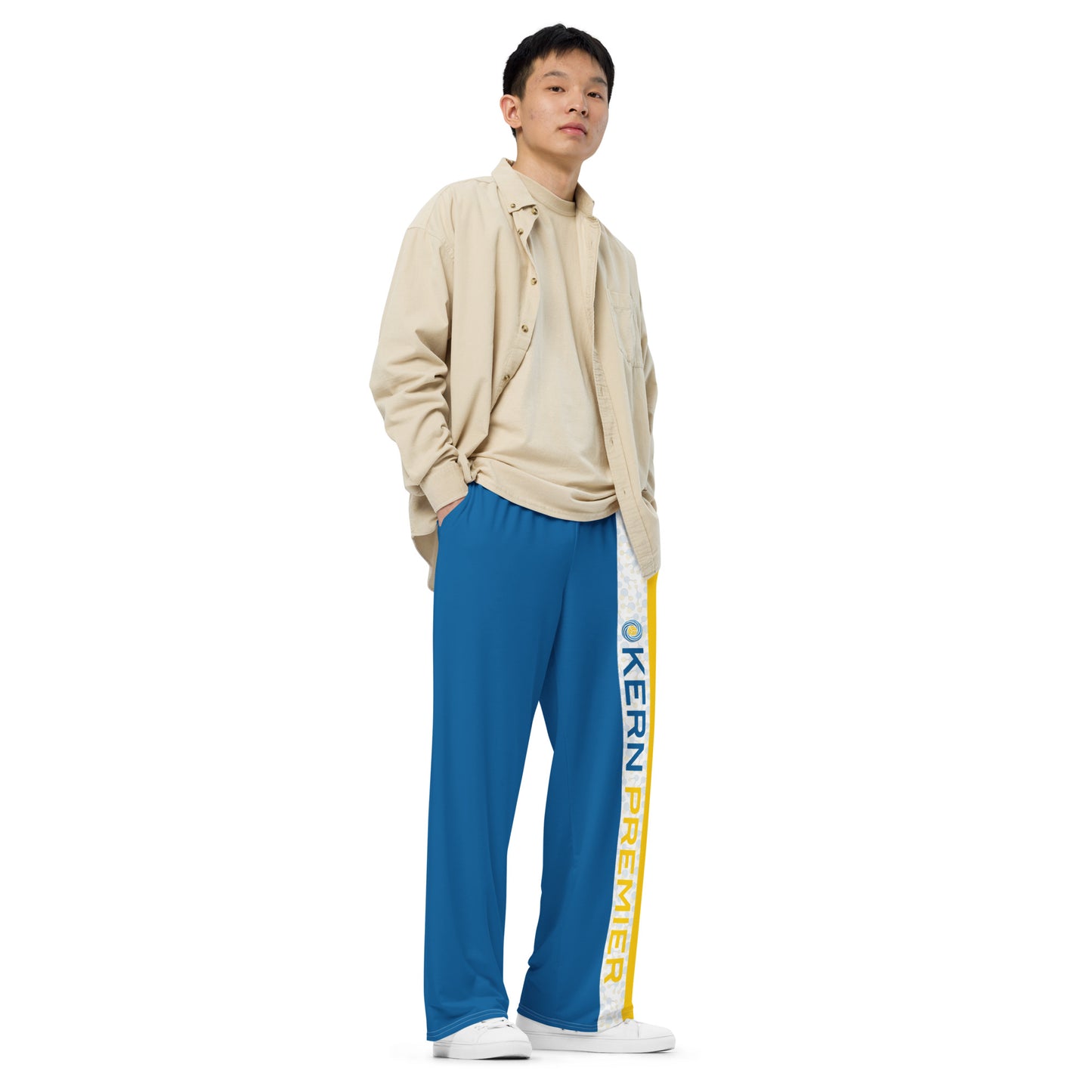 Kern Premier - All over print - Blue and Gold with H2O Molecule with Kern Premier Logo - unisex wide-leg pants