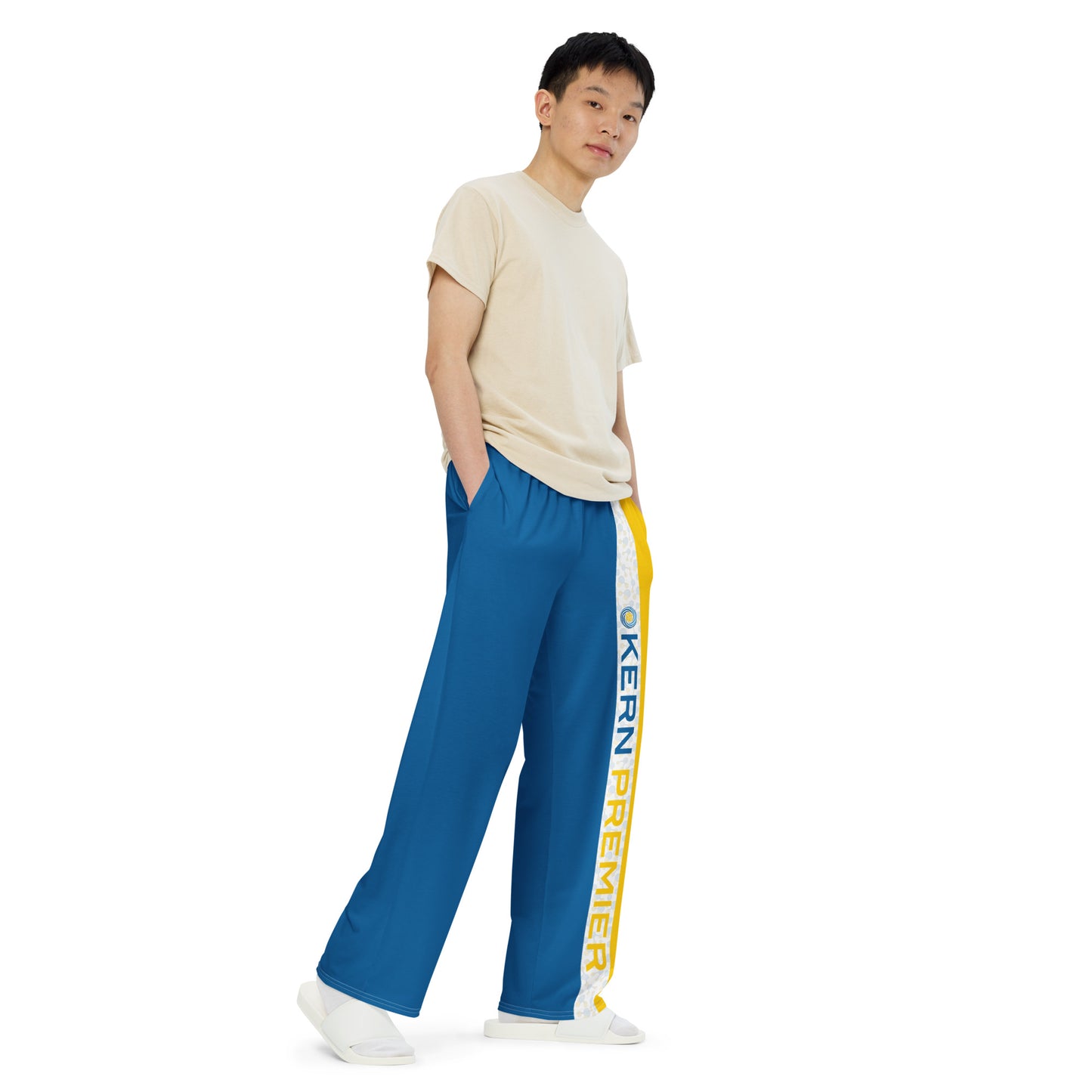Kern Premier - All over print - Blue and Gold with H2O Molecule with Kern Premier Logo - unisex wide-leg pants