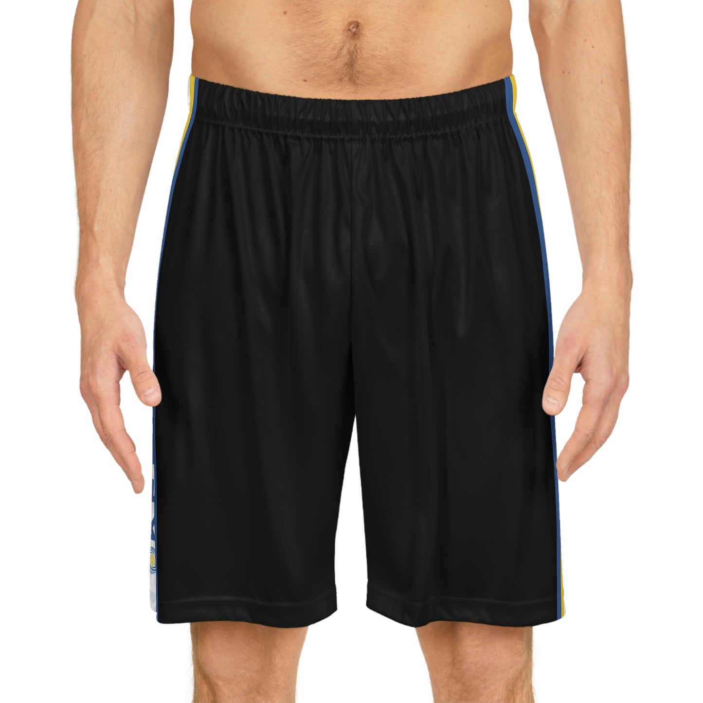 Kern Premier - Black Shorts with Blue and Gold Stripes with Logo - Basketball Shorts