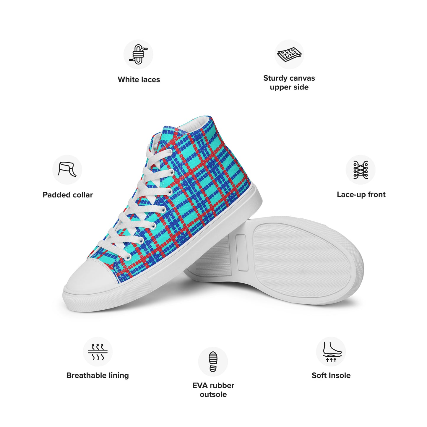 Lane Lines Plaid- Men’s high top canvas shoes
