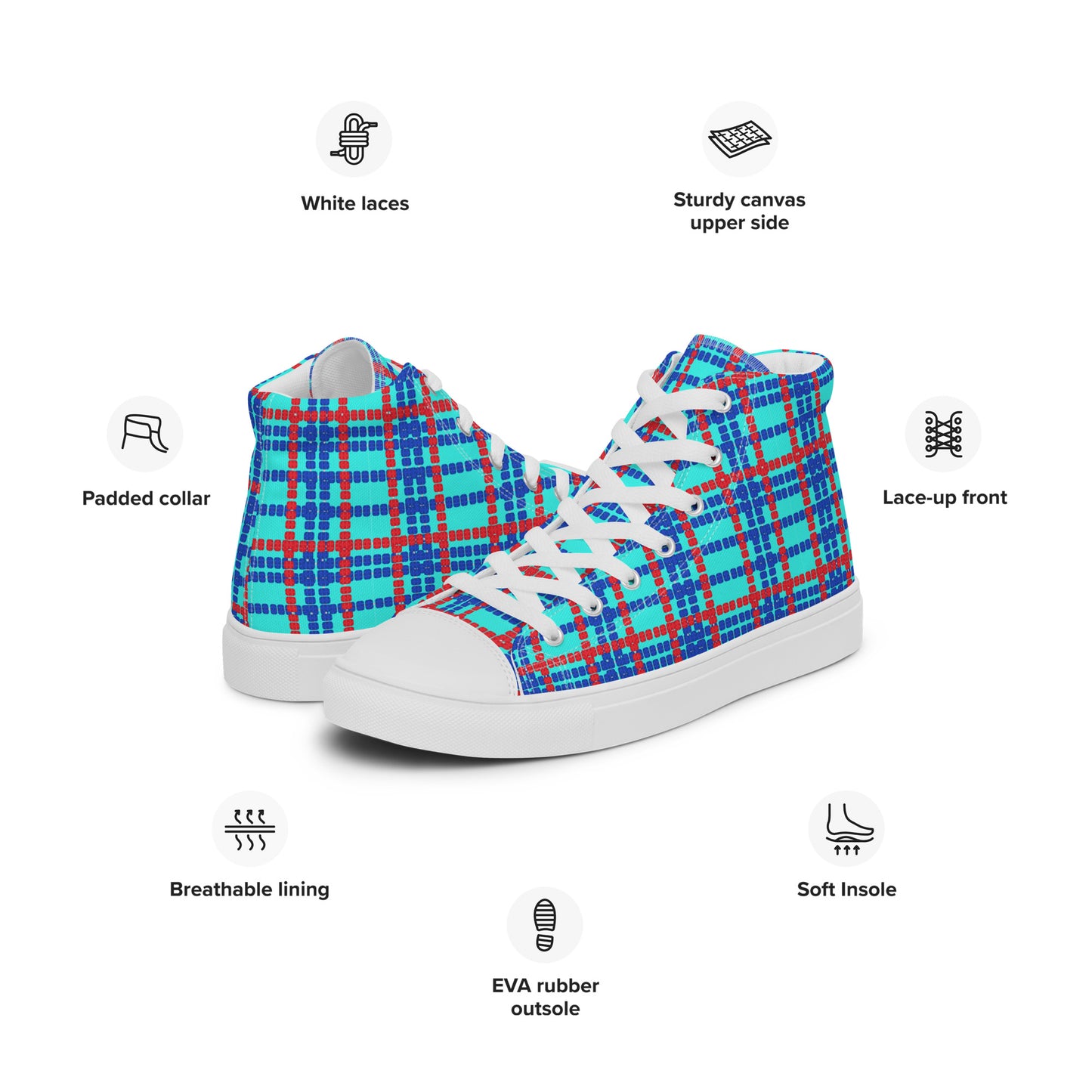 Lane Lines Plaid- Men’s high top canvas shoes
