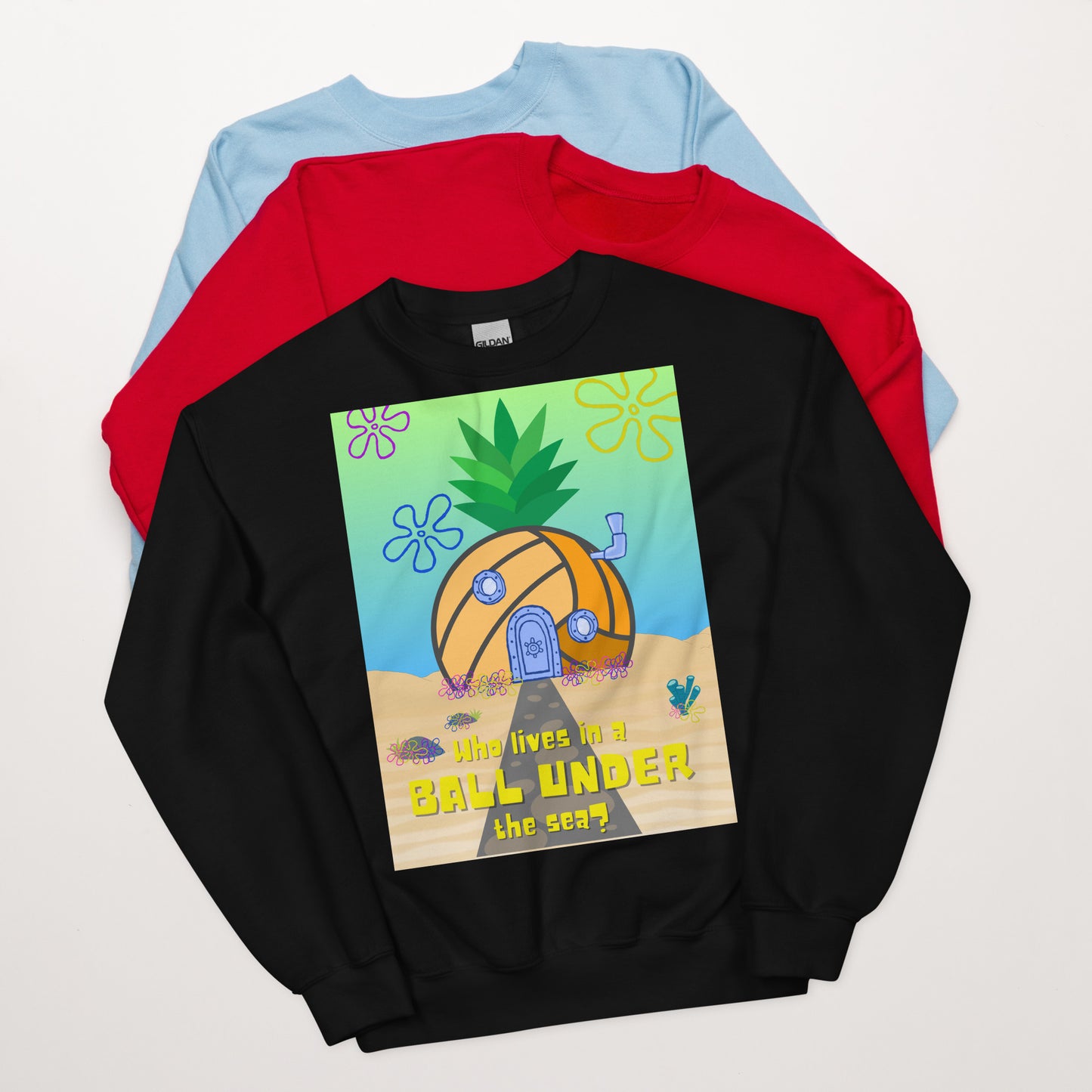 Who lives in a BALL UNDER the sea? - Unisex Crew Neck Sweatshirt - Gildan 18000