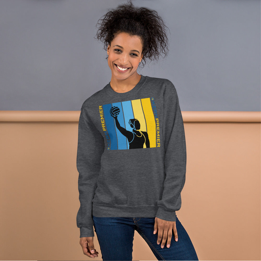 Kern Premier - 7 Color Box with Female Silhouette with Double Vertical Logos - Unisex Crew Neck Sweatshirt - Gildan 18000