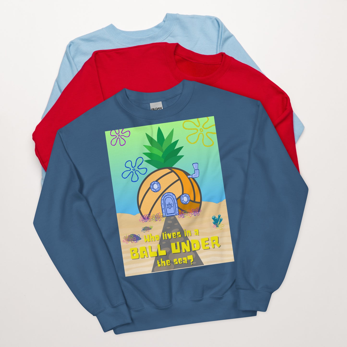 Who lives in a BALL UNDER the sea? - Unisex Crew Neck Sweatshirt - Gildan 18000