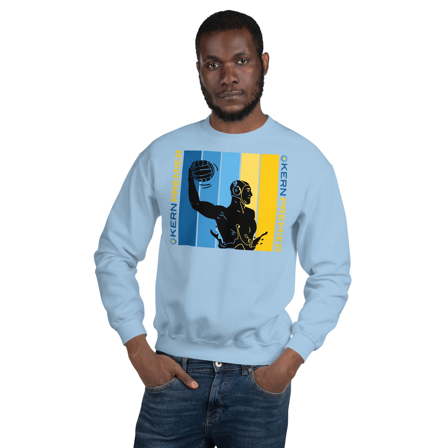 Kern Premier - 7 Color Box with Male Silhouette with Double Vertical Logos - Unisex Crew Neck Sweatshirt - Gildan 18000