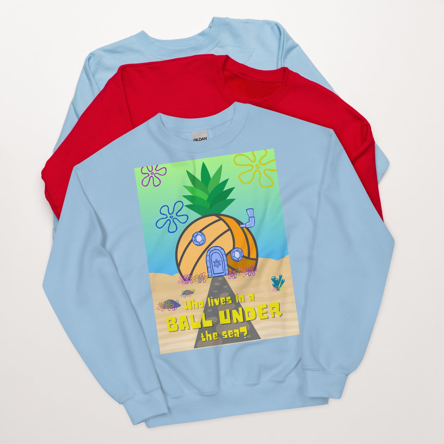 Who lives in a BALL UNDER the sea? - Unisex Crew Neck Sweatshirt - Gildan 18000