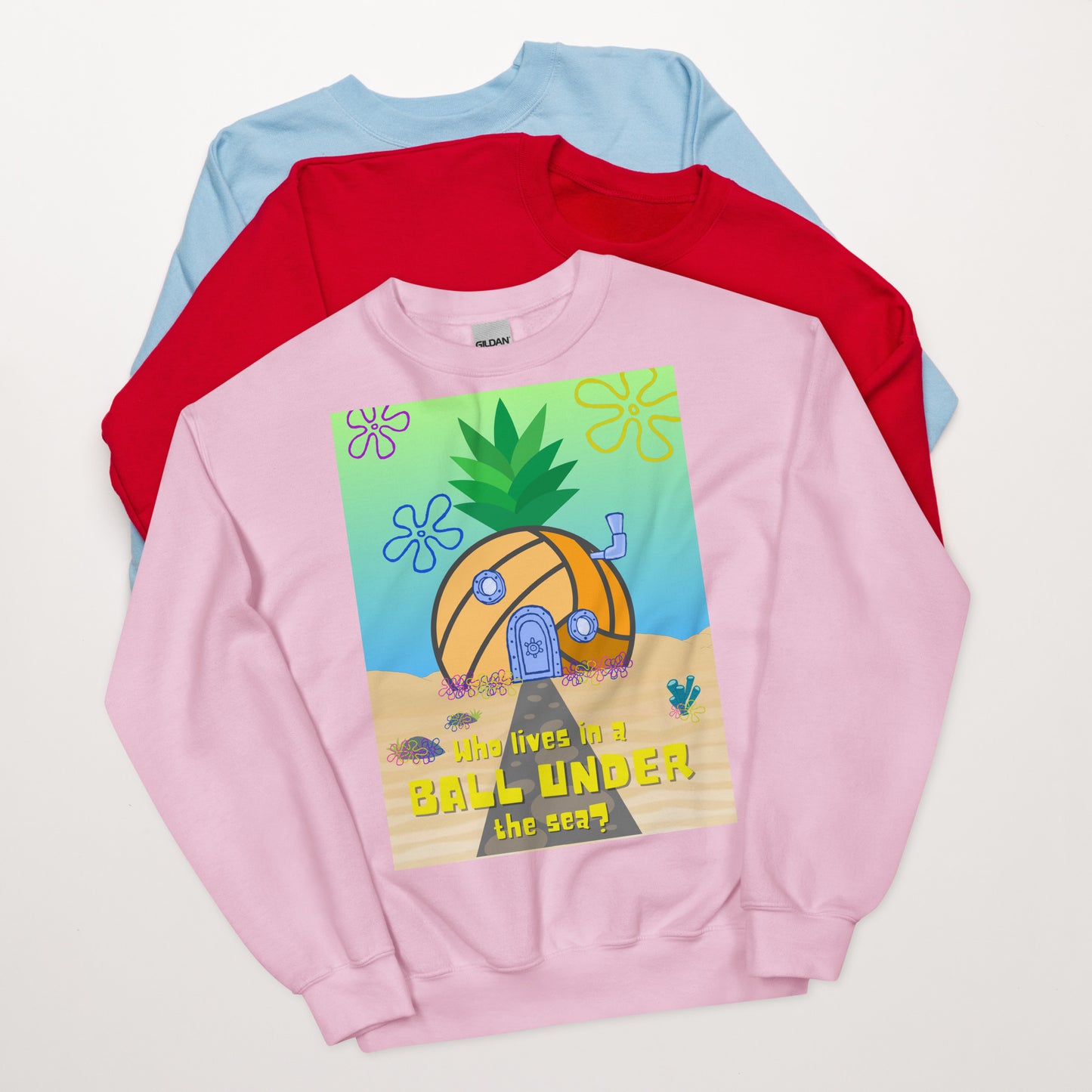 Who lives in a BALL UNDER the sea? - Unisex Crew Neck Sweatshirt - Gildan 18000