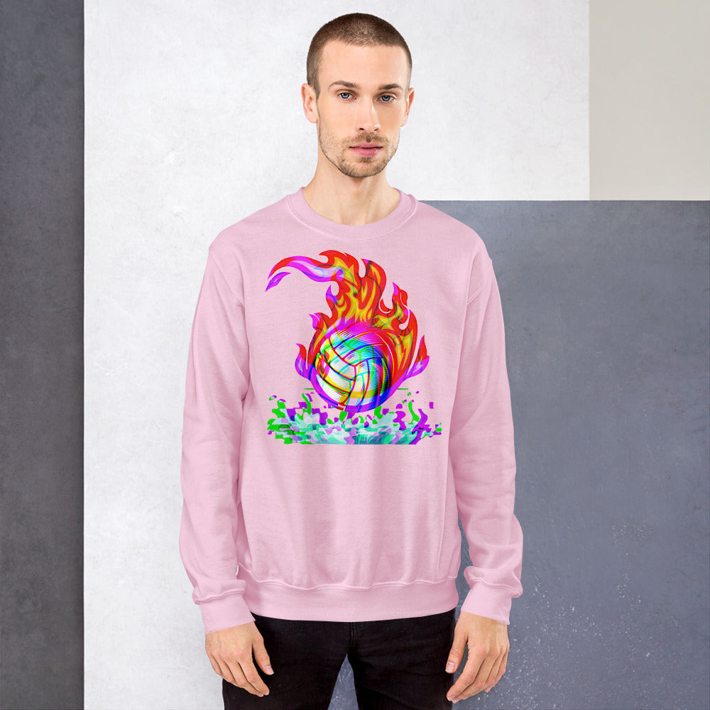 Waterpolo Ball in Rainbow Flames - Unisex Crew Neck Sweatshirt - Gildan 18000