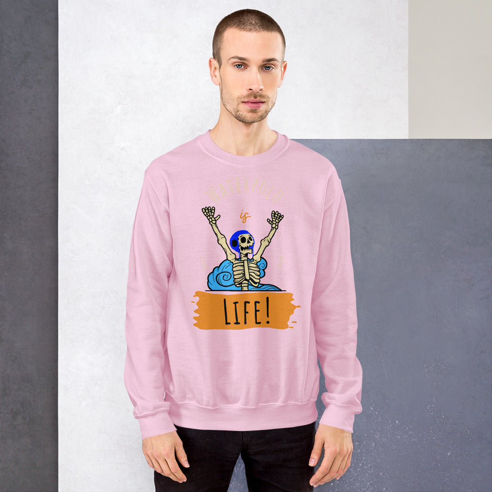 Water Polo is Life Skeleton with Water Polo Cap - Unisex Crew Neck Sweatshirt - Gildan 18000