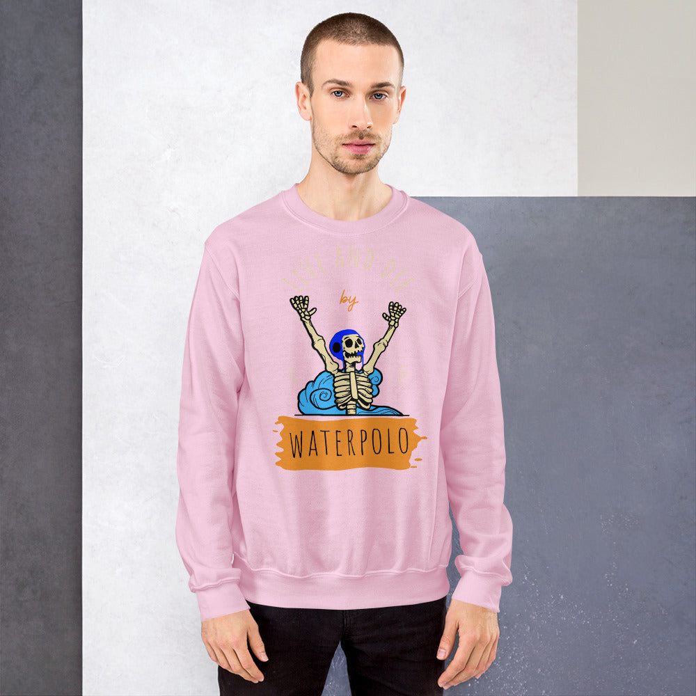 Live and Die Water Polo Skeleton with Water Polo Cap - Unisex Crew Neck Sweatshirt - Gildan 18000