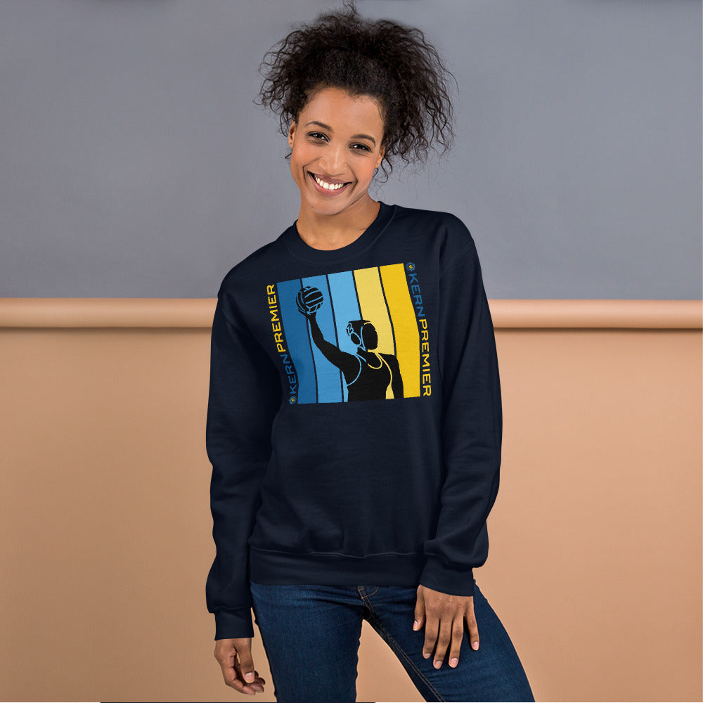 Kern Premier - 7 Color Box with Female Silhouette with Double Vertical Logos - Unisex Crew Neck Sweatshirt - Gildan 18000