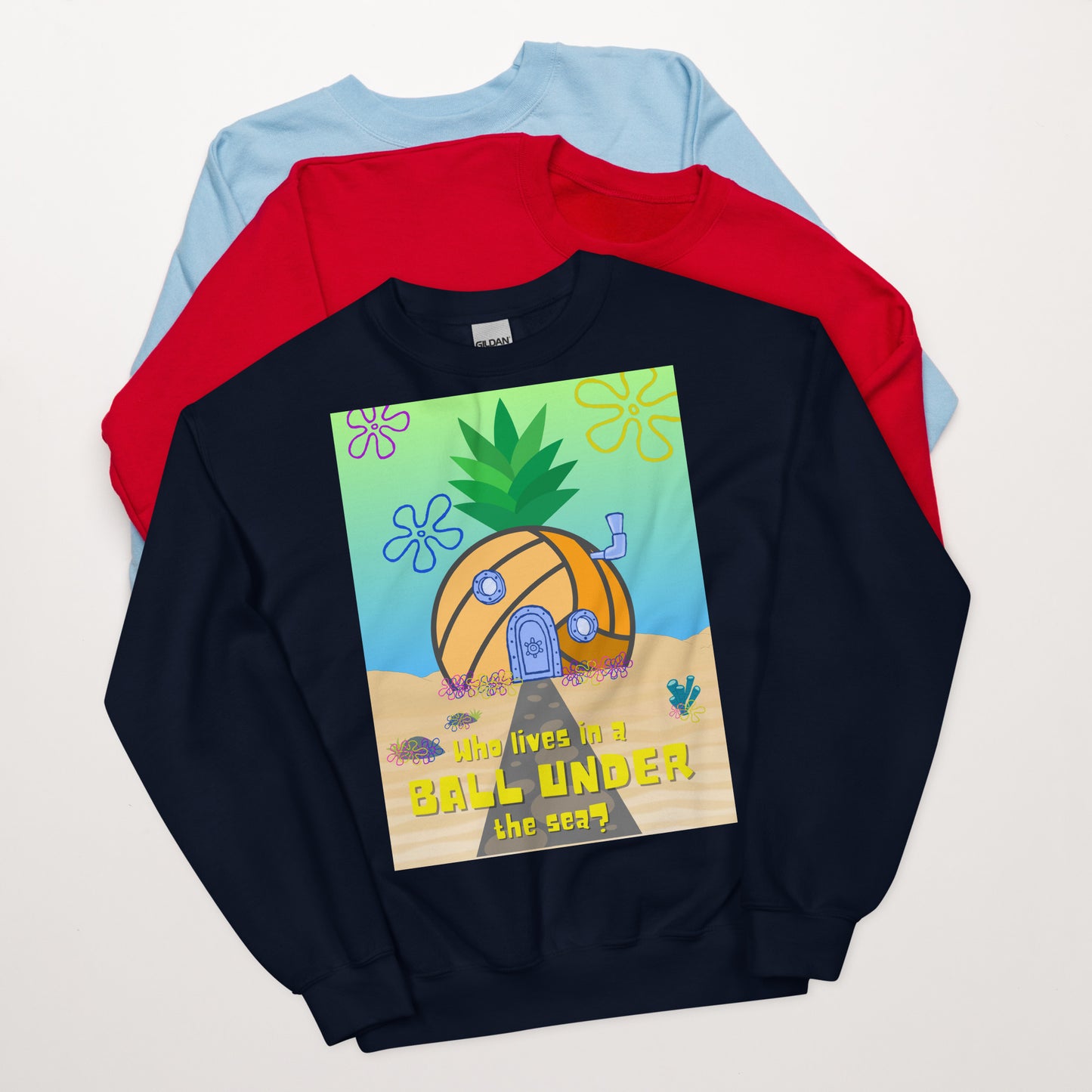 Who lives in a BALL UNDER the sea? - Unisex Crew Neck Sweatshirt - Gildan 18000
