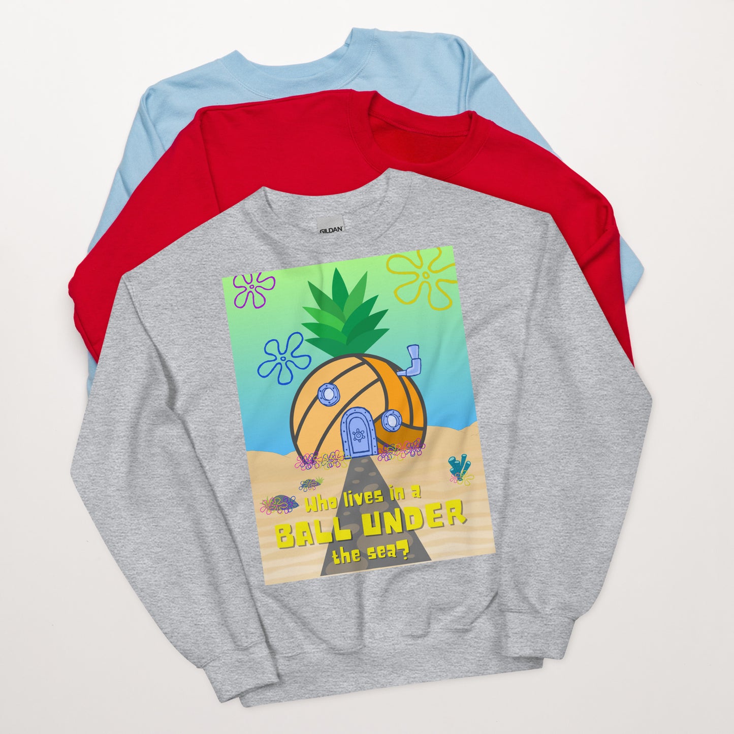 Who lives in a BALL UNDER the sea? - Unisex Crew Neck Sweatshirt - Gildan 18000