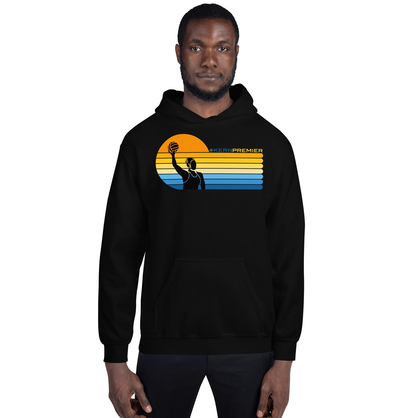 Kern Premier - 7 Color Left sided Sunset with Female with Logo on Top - Unisex Heavy Blend Hoodie - Gildan 18500