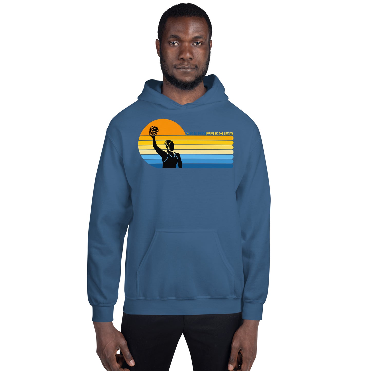 Kern Premier - 7 Color Left sided Sunset with Female with Logo on Top - Unisex Heavy Blend Hoodie - Gildan 18500