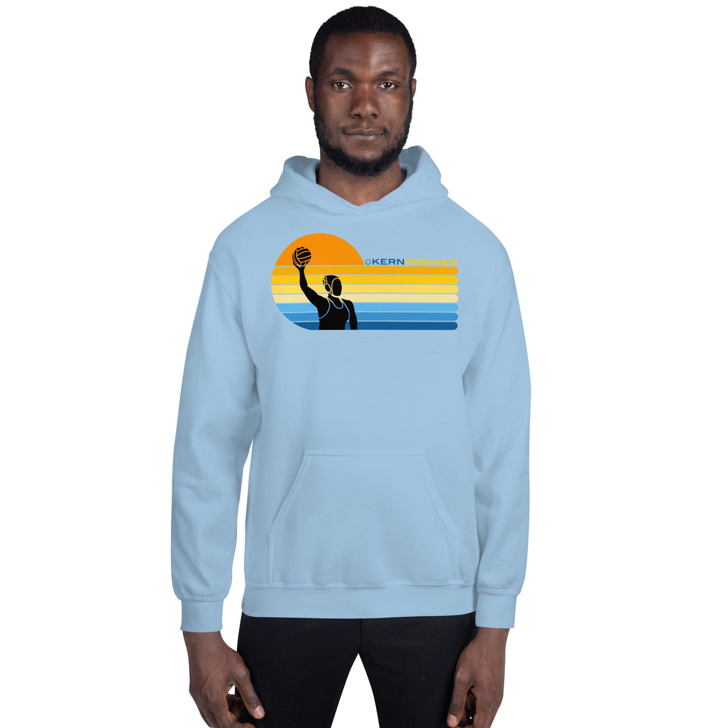 Kern Premier - 7 Color Left sided Sunset with Female with Logo on Top - Unisex Heavy Blend Hoodie - Gildan 18500