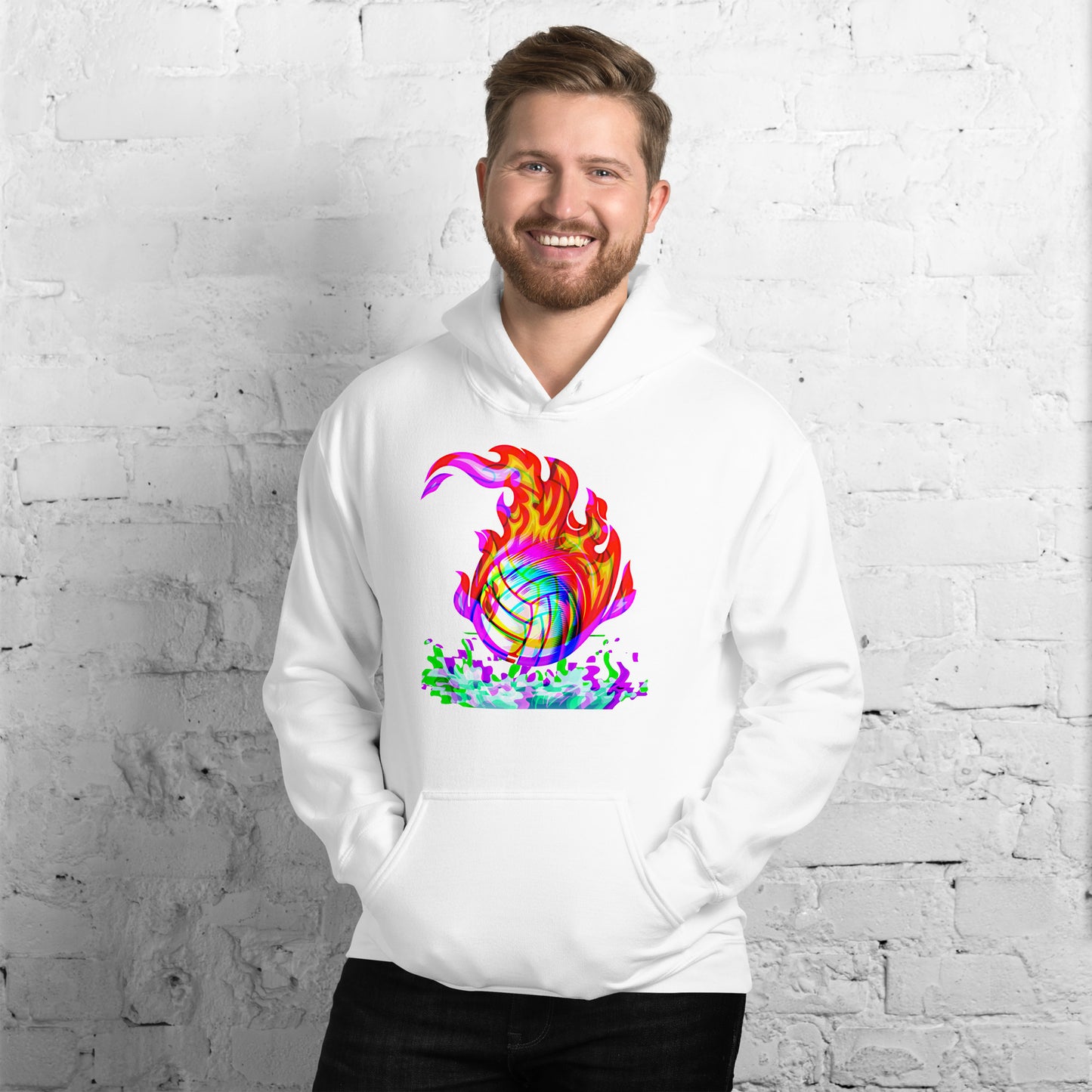 Waterpolo Ball in Rainbow Flames - Unisex Heavy Blend Hoodie - Gildan 18500