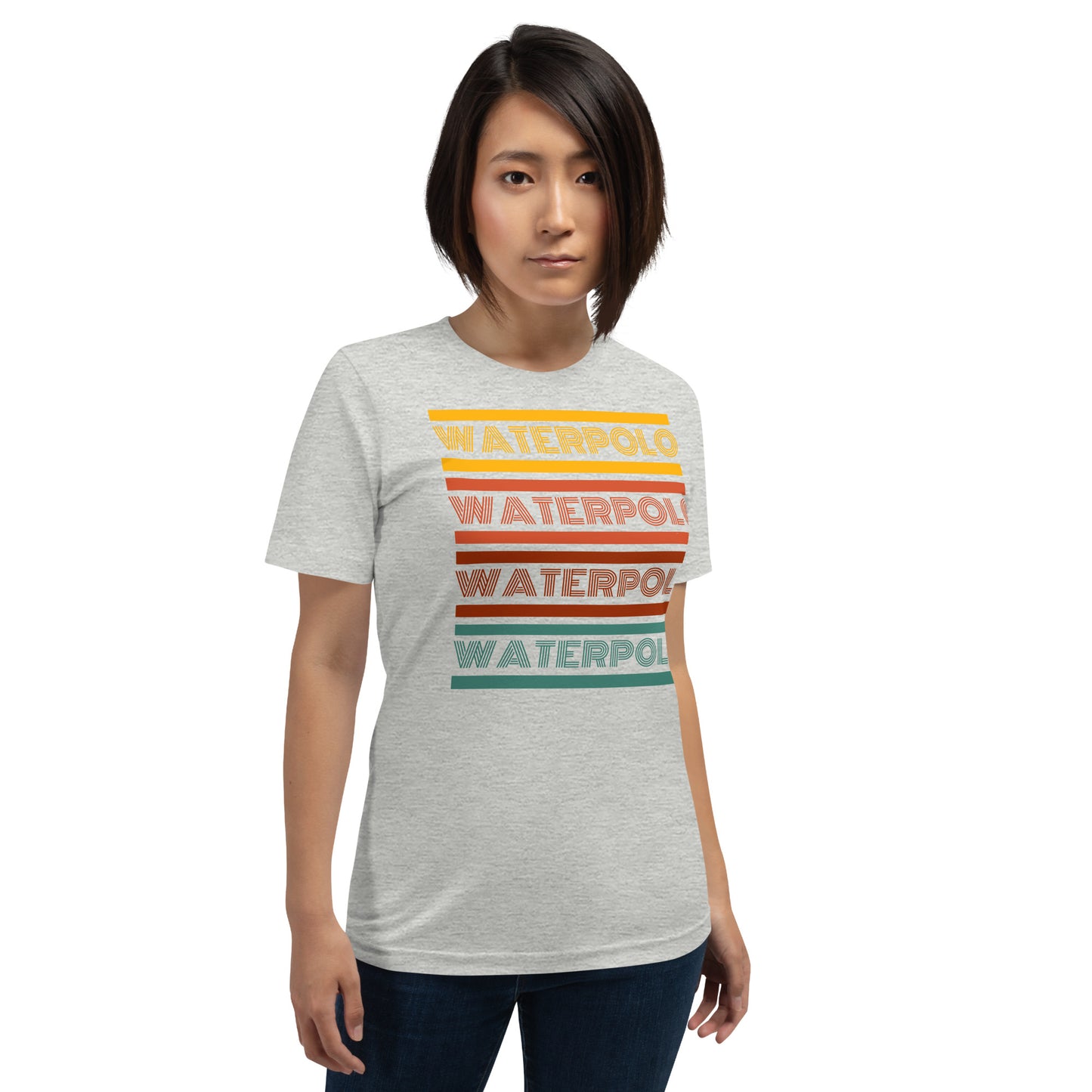 Water Polo - Retro Design - Yellow, Red & Green Words - Unisex Soft T-shirt - Bella Canvas 3001