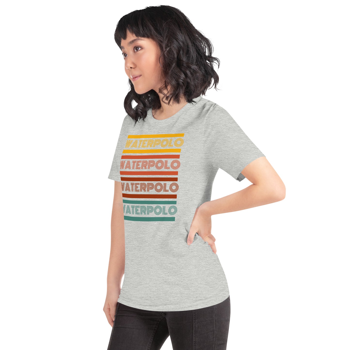 Water Polo - Retro Design - Yellow, Red & Green Words - Unisex Soft T-shirt - Bella Canvas 3001