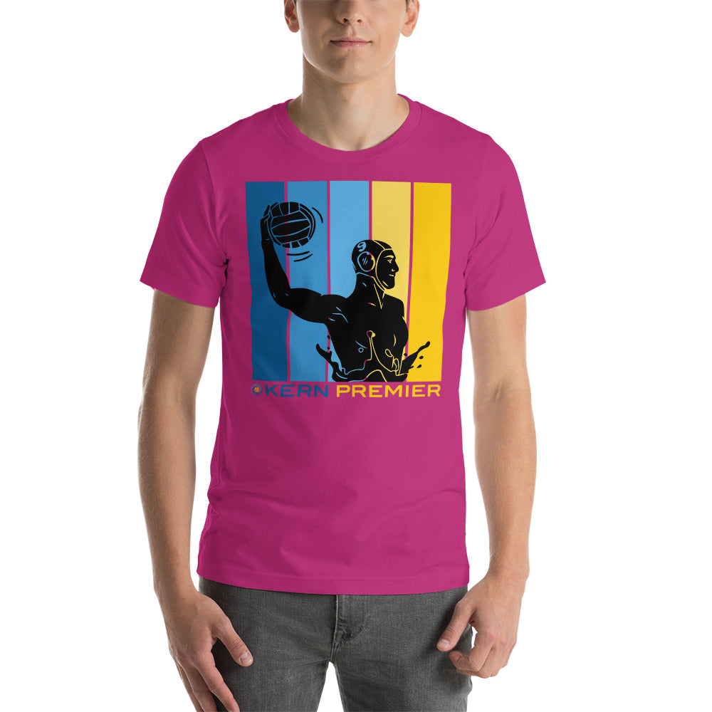 Kern Premier 5 color square vertical with full bottom logo male silhouette - Unisex Soft T-shirt - Bella Canvas 3001