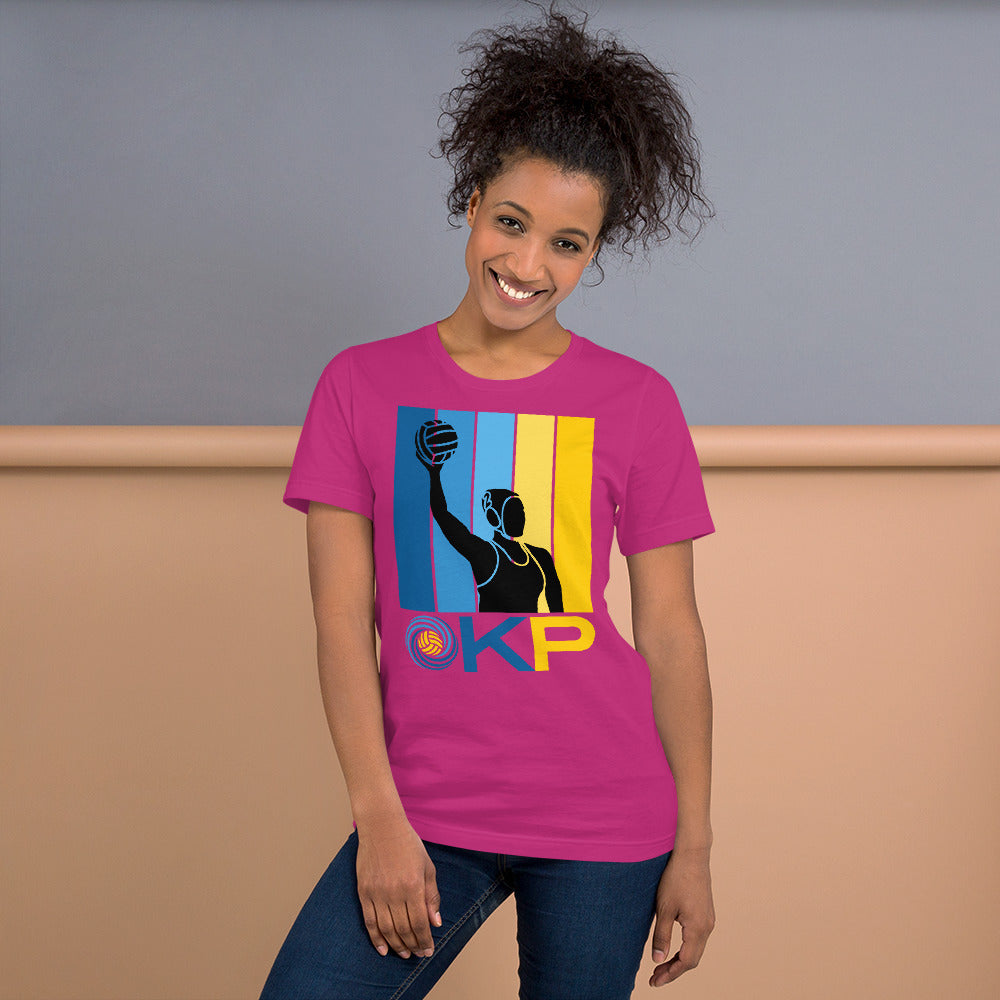 Kern Premier 5 color square vertical with KP logo female silhouette - Unisex Soft T-shirt - Bella Canvas 3001