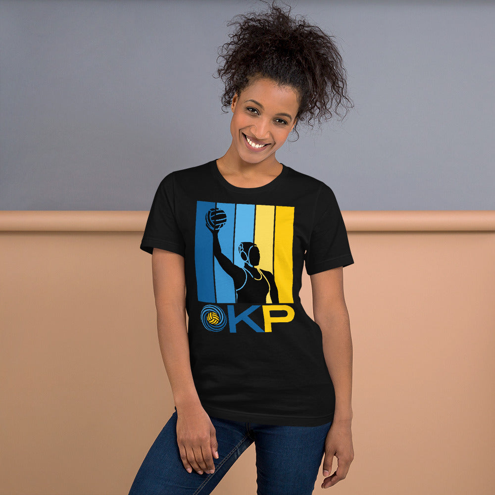 Kern Premier 5 color square vertical with KP logo female silhouette - Unisex Soft T-shirt - Bella Canvas 3001