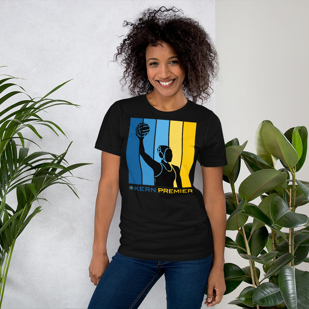 Kern Premier 5 color square vertical with full bottom logo female silhouette - Unisex Soft T-shirt - Bella Canvas 3001