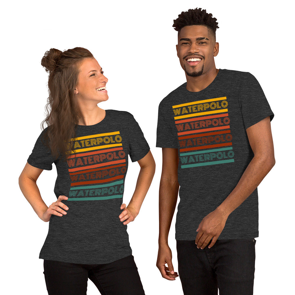 Water Polo - Retro Design - Yellow, Red & Green Words - Unisex Soft T-shirt - Bella Canvas 3001