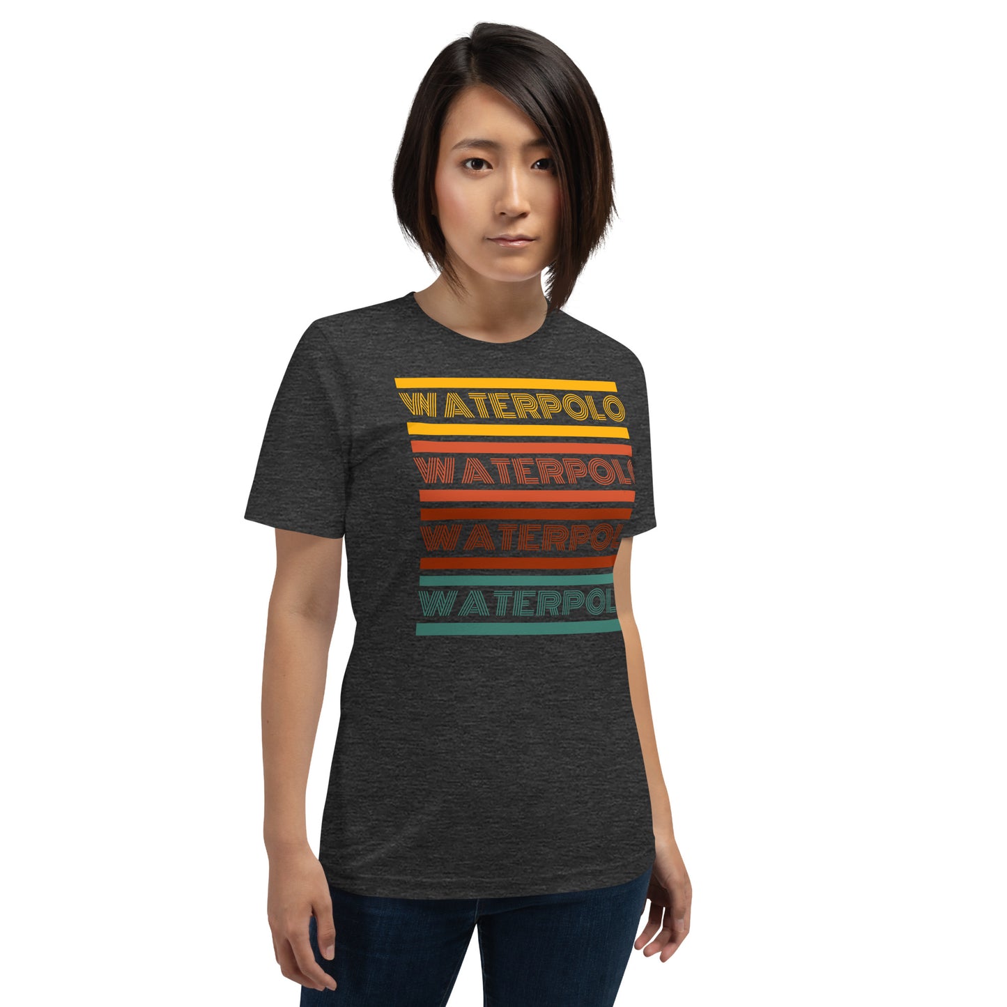Water Polo - Retro Design - Yellow, Red & Green Words - Unisex Soft T-shirt - Bella Canvas 3001