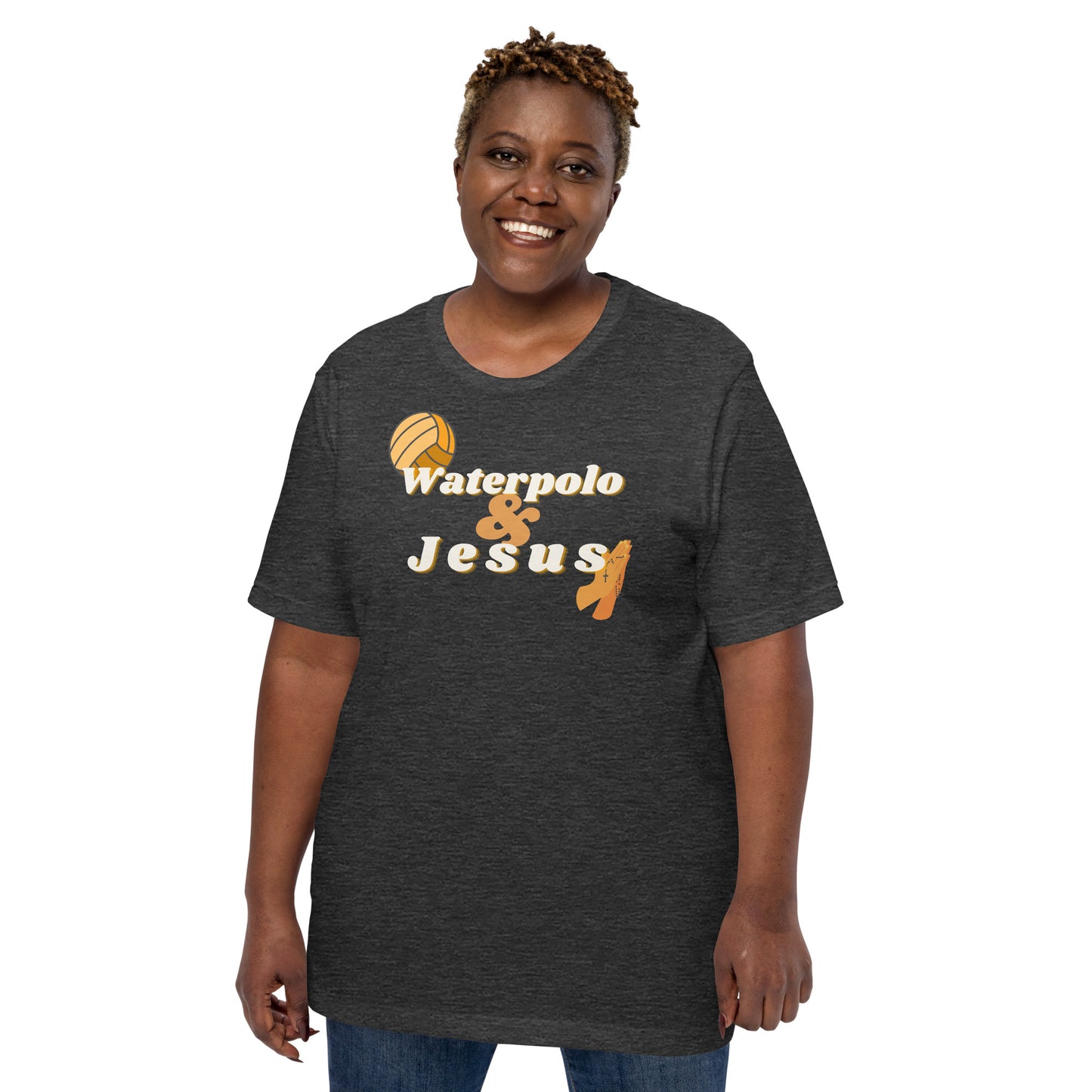 Waterpolo and Jesus - Diagonal with Images - Unisex Soft T-shirt - Bella Canvas 3001