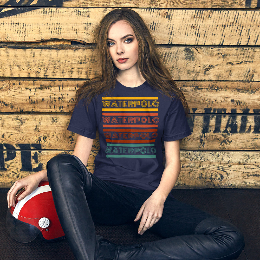 Water Polo - Retro Design - Yellow, Red & Green Words - Unisex Soft T-shirt - Bella Canvas 3001