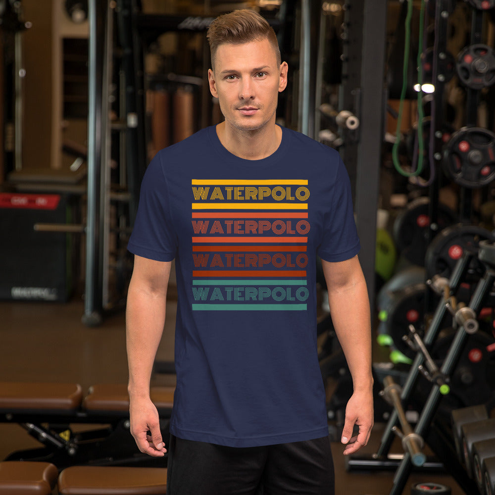 Water Polo - Retro Design - Yellow, Red & Green Words - Unisex Soft T-shirt - Bella Canvas 3001
