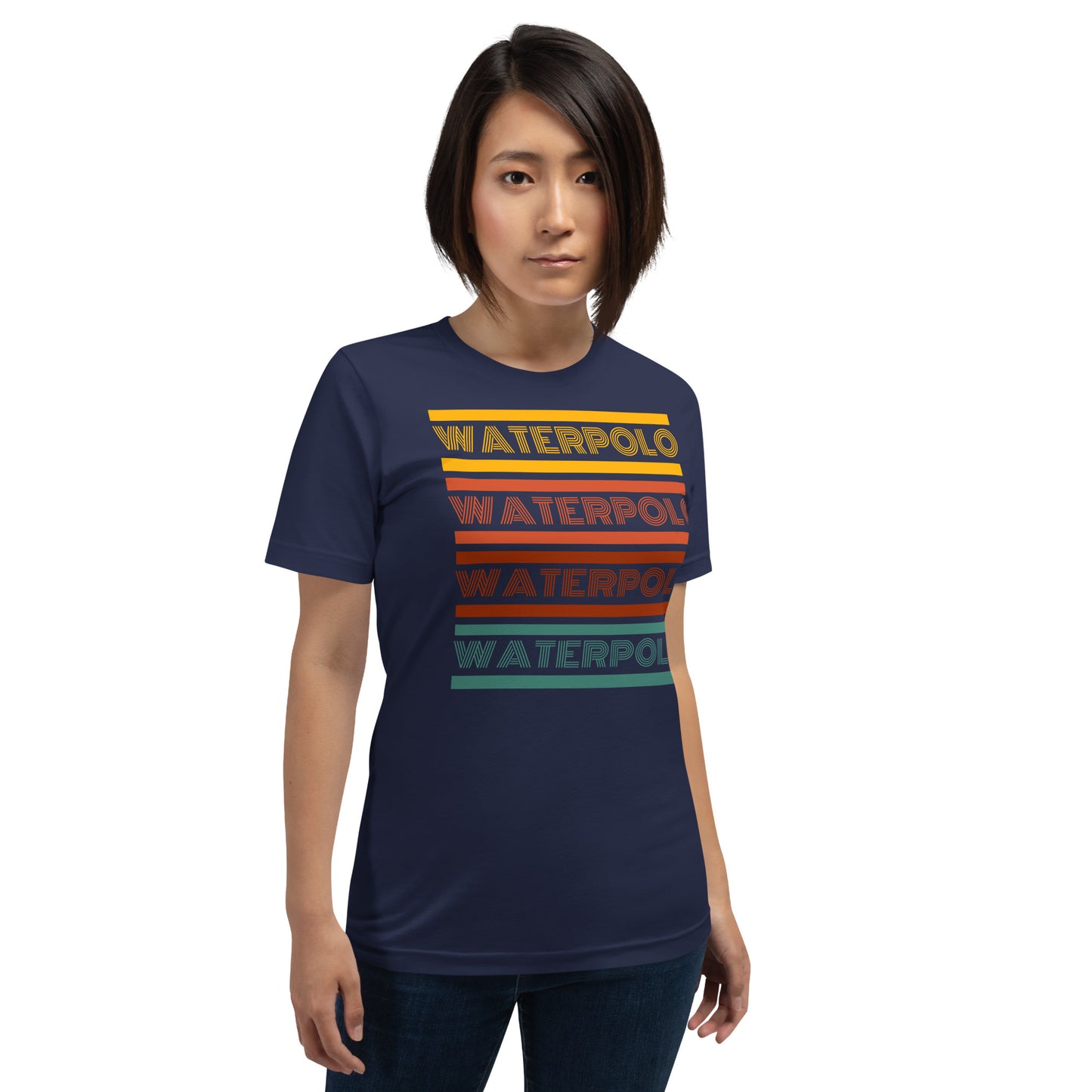 Water Polo - Retro Design - Yellow, Red & Green Words - Unisex Soft T-shirt - Bella Canvas 3001