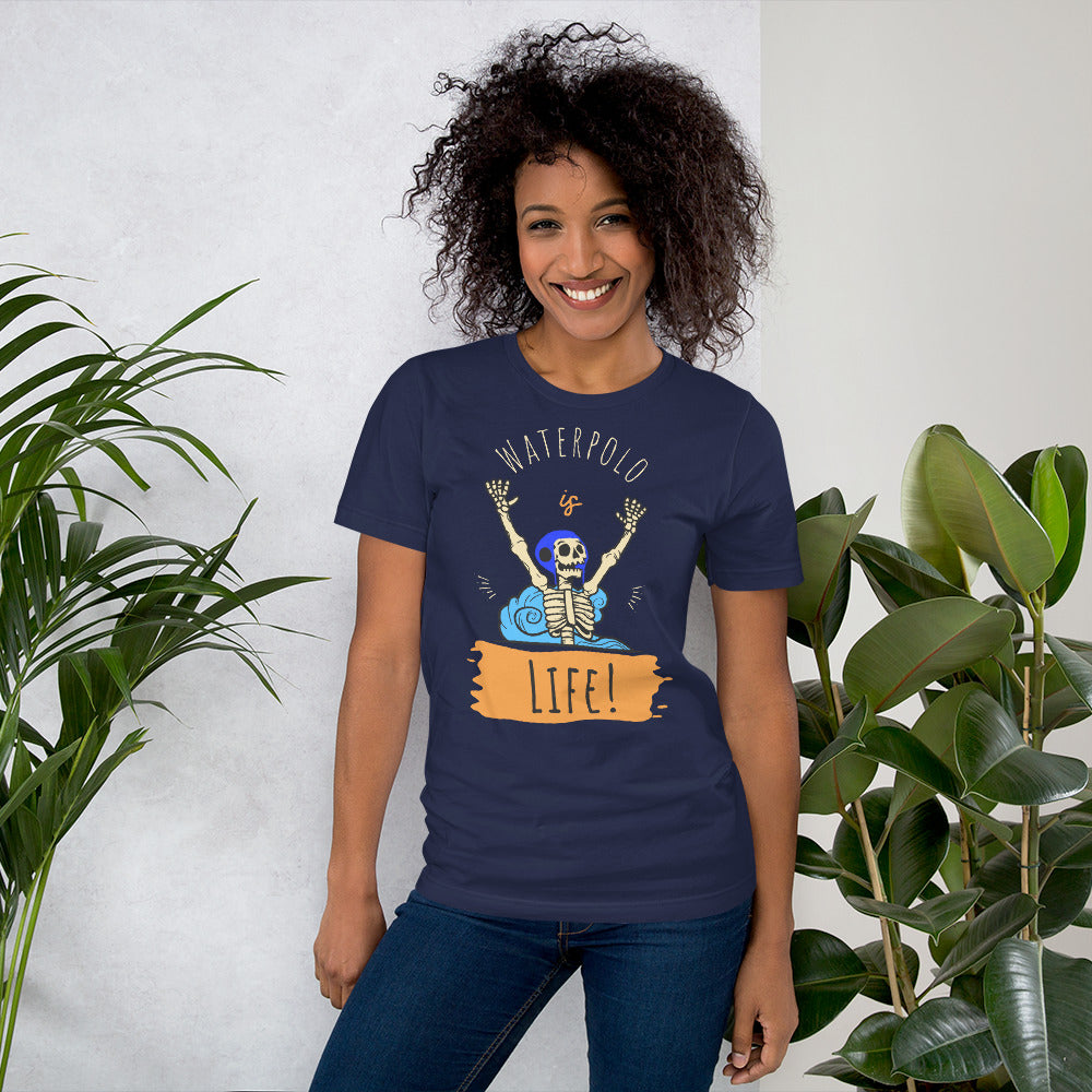 Water Polo is Life Skeleton with Water Polo Cap - Unisex Soft T-shirt - Bella Canvas 3001