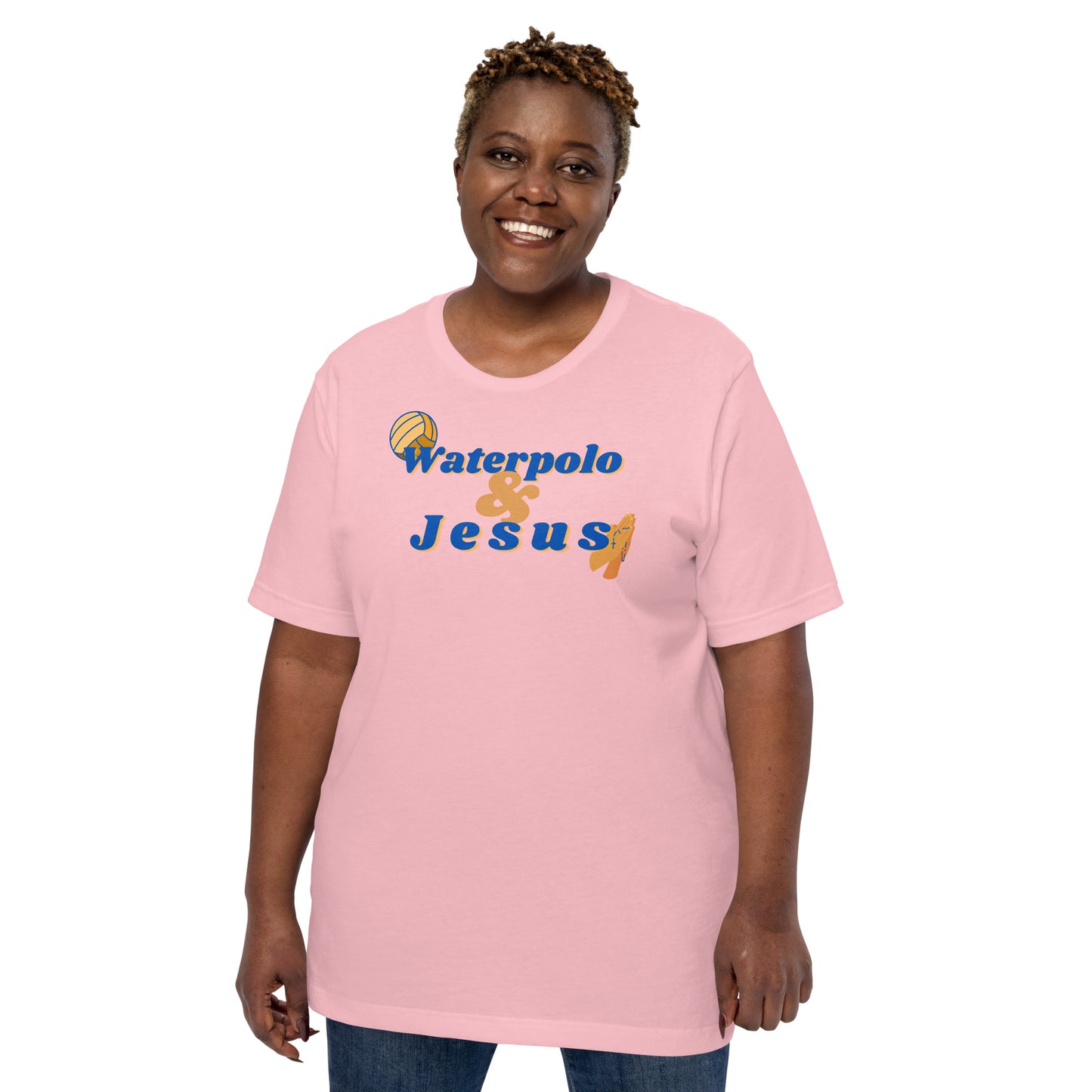 Waterpolo and Jesus - Diagonal with Images - Unisex Soft T-shirt - Bella Canvas 3001