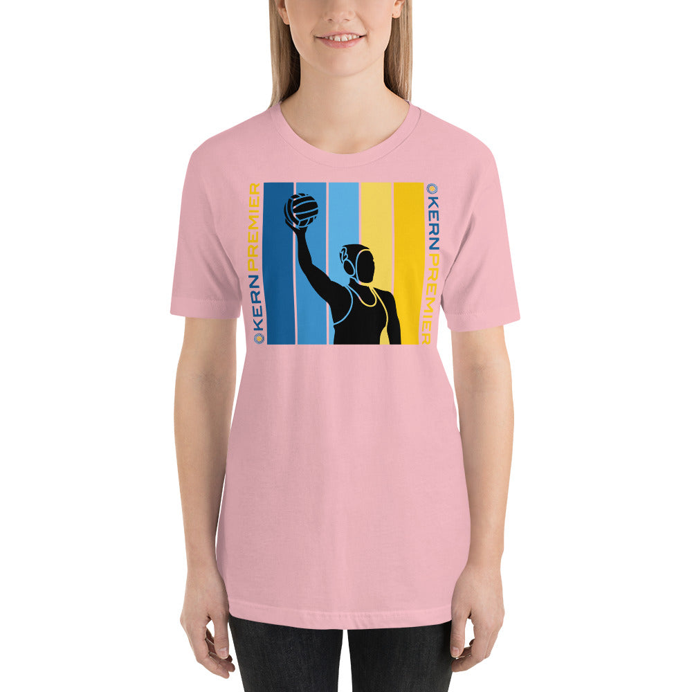 Kern Premier 5 color vertical square double logo female silhouette - Unisex Soft T-shirt - Bella Canvas 3001