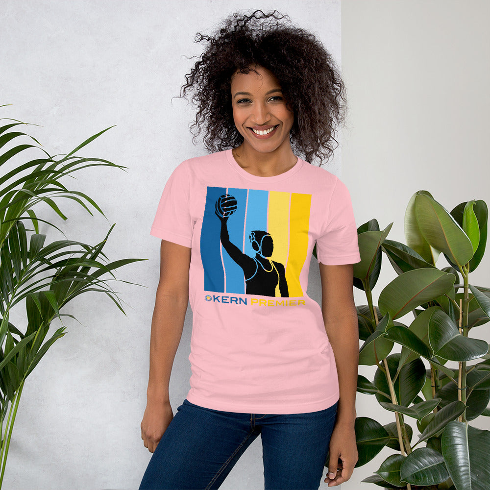 Kern Premier 5 color square vertical with full bottom logo female silhouette - Unisex Soft T-shirt - Bella Canvas 3001