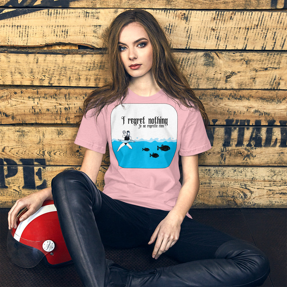 Wednesday and Piranhas - I Regret Nothing - English - Unisex Soft T-shirt - Bella Canvas 3001
