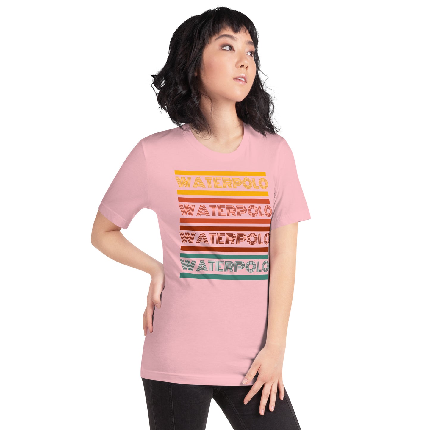 Water Polo - Retro Design - Yellow, Red & Green Words - Unisex Soft T-shirt - Bella Canvas 3001