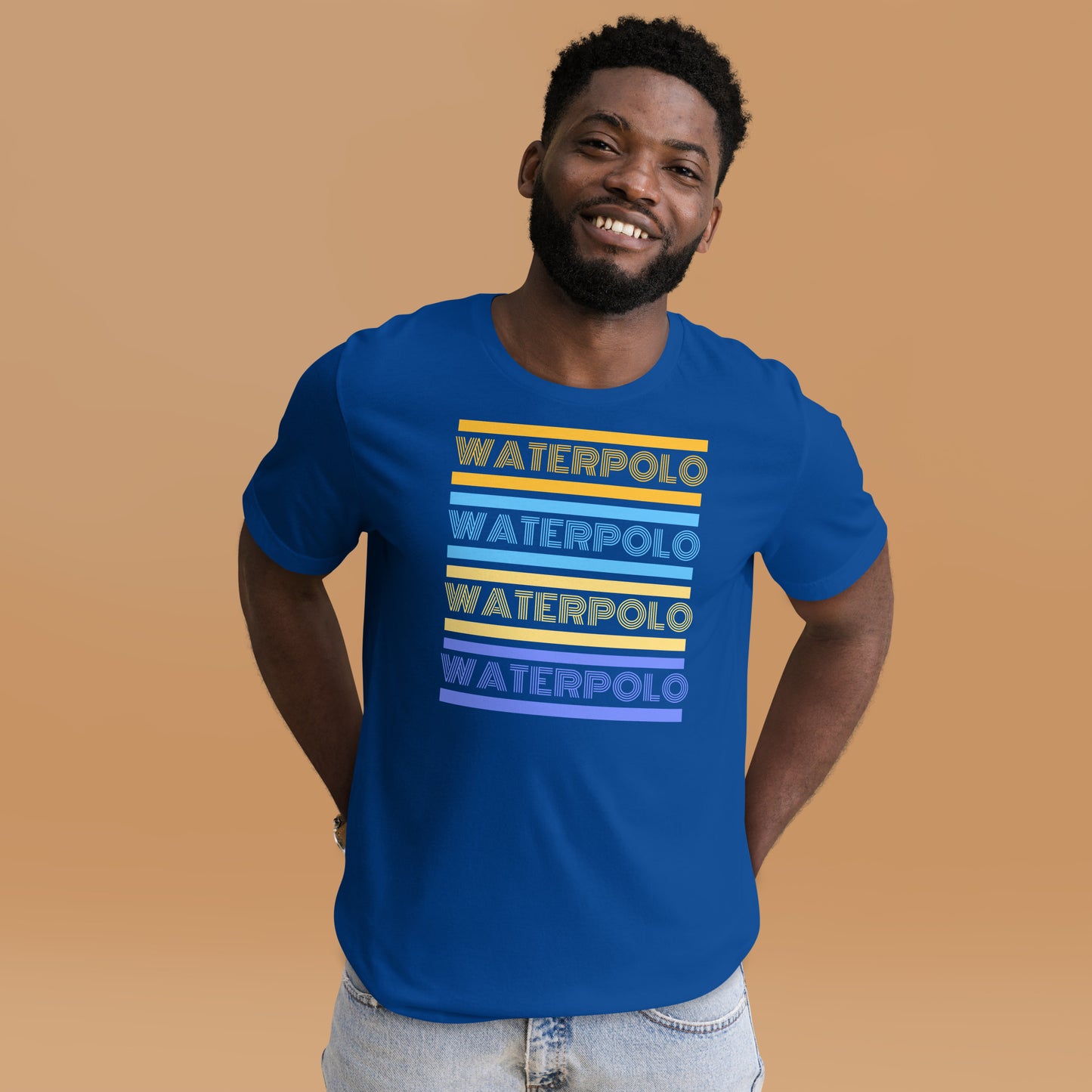 Water Polo Retro Multi Line Multi Colored - Gold Blue Yellow and Purple - Unisex Soft T-shirt - Bella Canvas 3001