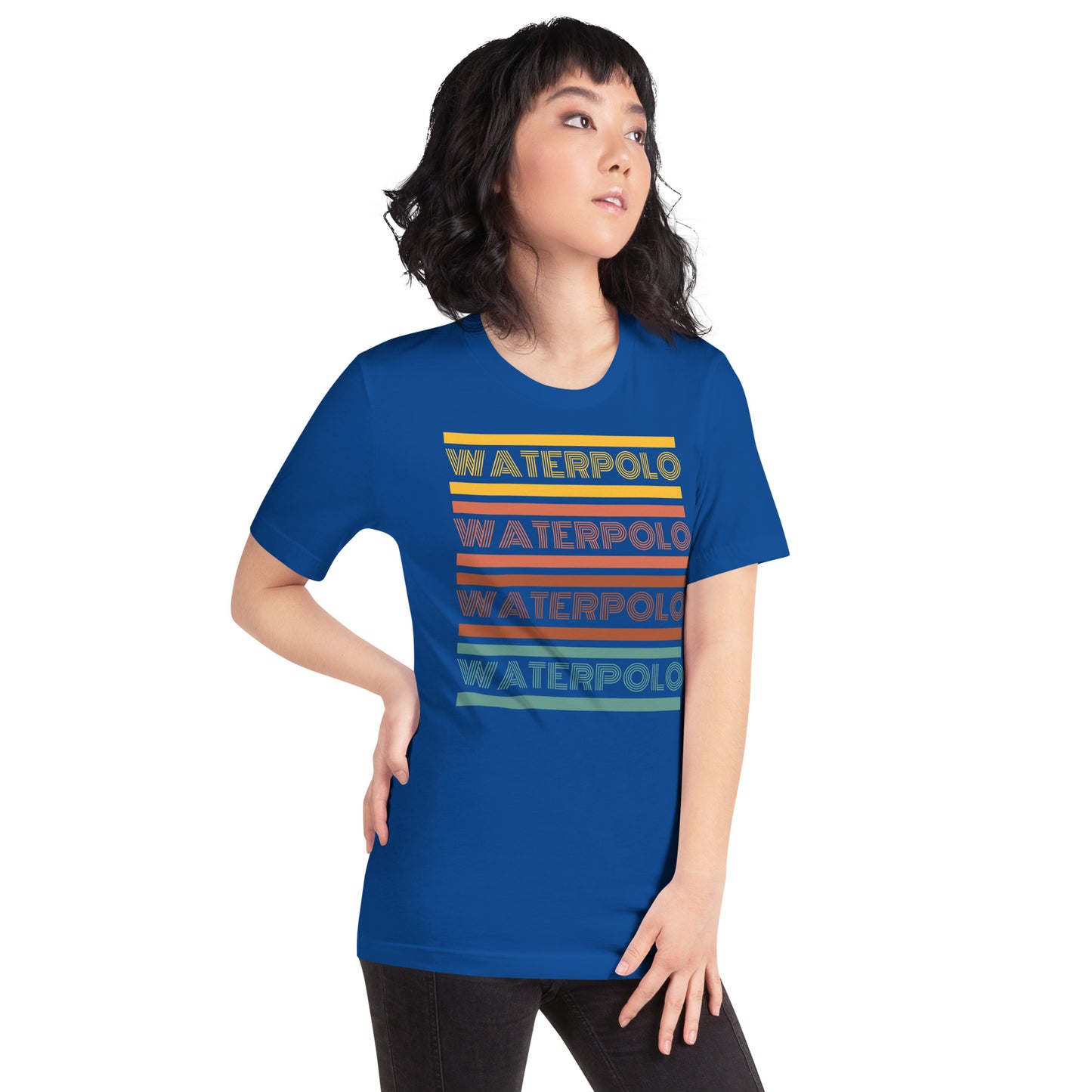 Water Polo - Retro Design - Yellow, Red & Green Words - Unisex Soft T-shirt - Bella Canvas 3001