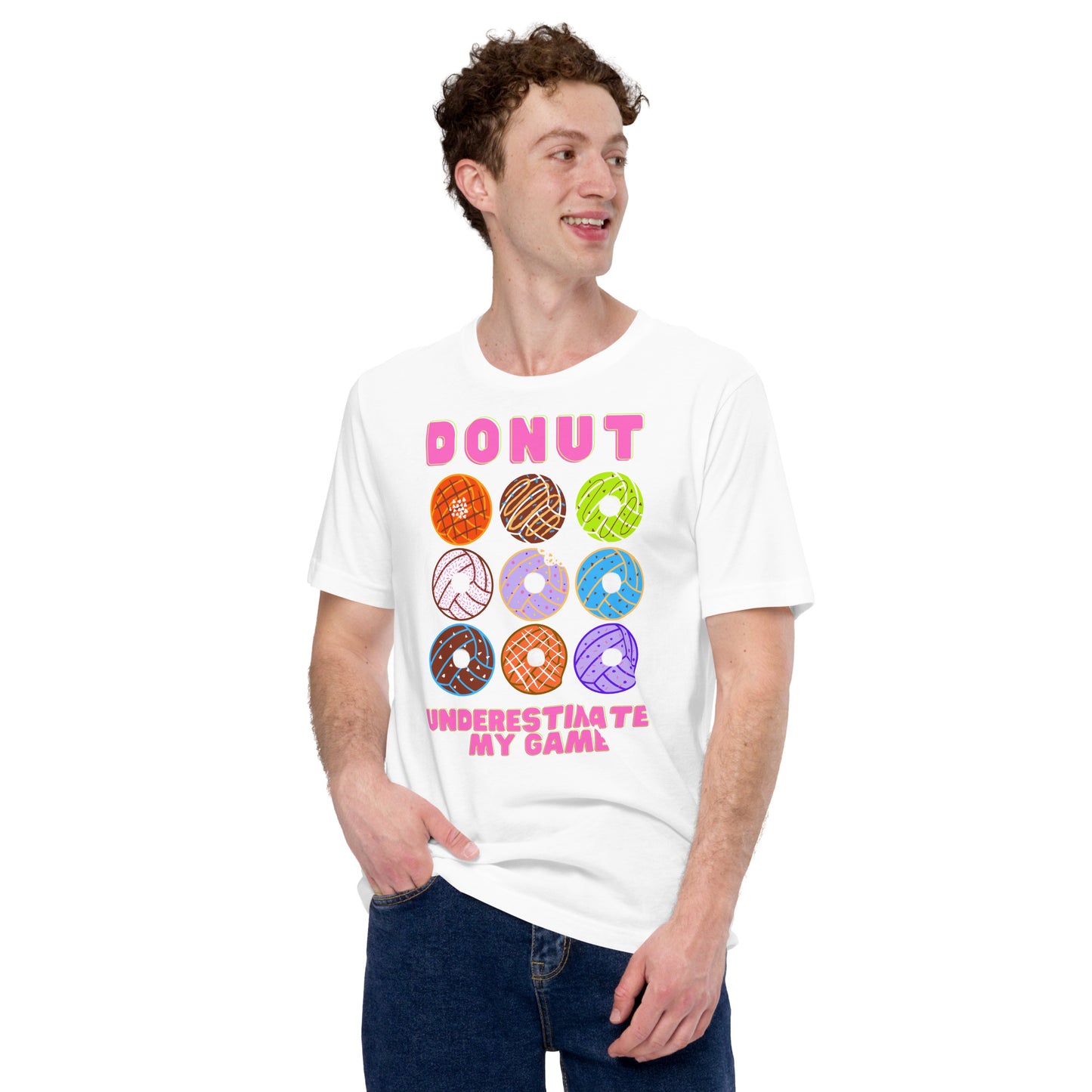 Donut Underestimate my Game - Pink Lettering - Unisex Soft T-shirt - Bella Canvas 3001
